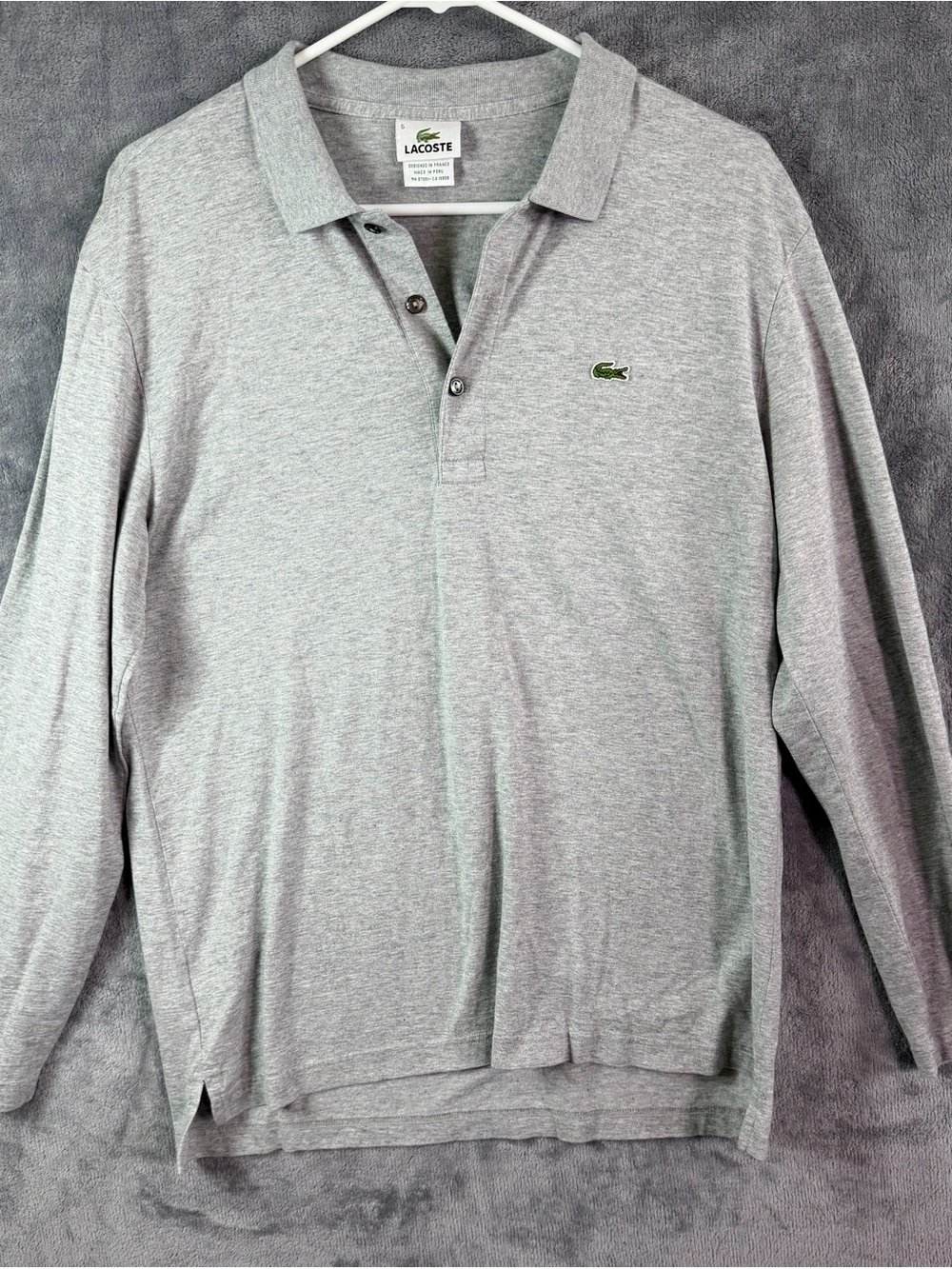 Lacoste Gray Long Sleeve Polo Shirt Mens Size 5 Large Classic Croc